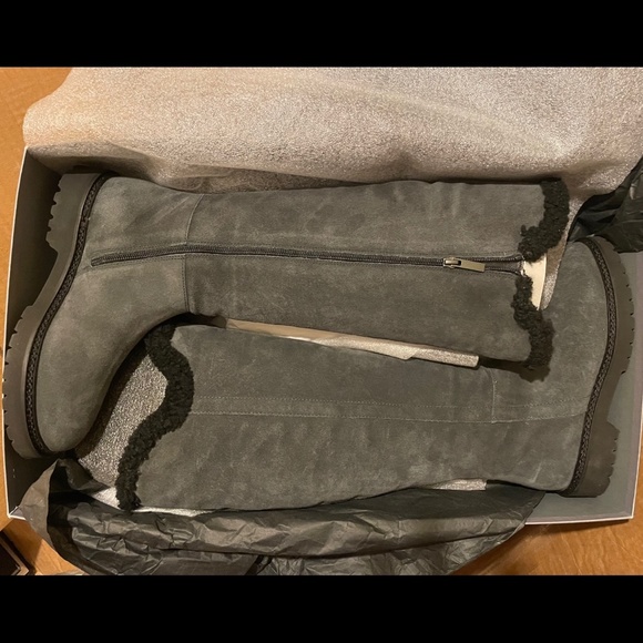 AQUATALIA 6.5 6 SHEARLING FUR LINED Mikenna Grey Suede Knee High Boots - Picture 5 of 7